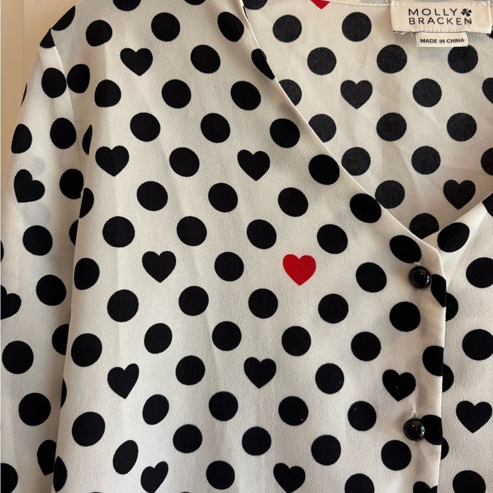 Molly Bracken hearts button down blouse Mandarin Collar Blouse - Picture 6 of 6
